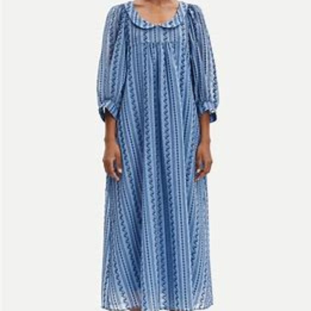 Samsoe Samsoe Blue Stitch Adalee Oversized Maxi Dress SZ XS